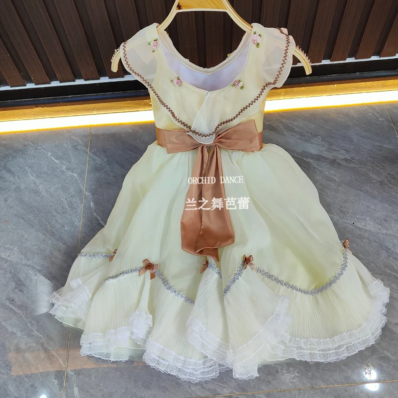 

BT2507062 High Quality Custom Size Kids Girls Ballet Dance Performance Wear Gilsay Cream Long Romantic Tutu Dress