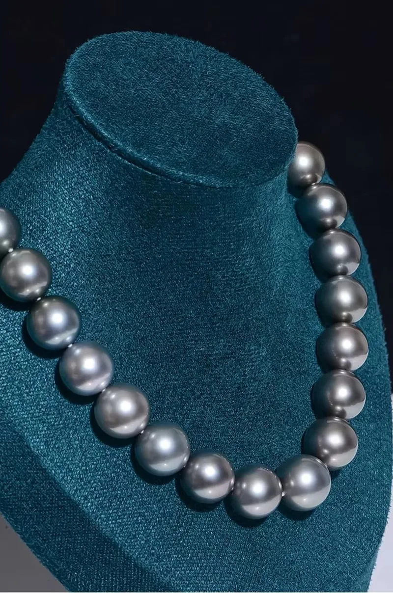 

Huge Charming 18"12-14mm Natural Genuine Black Gray Round Pearl Necklace Jewelry 925 Sterling Silver