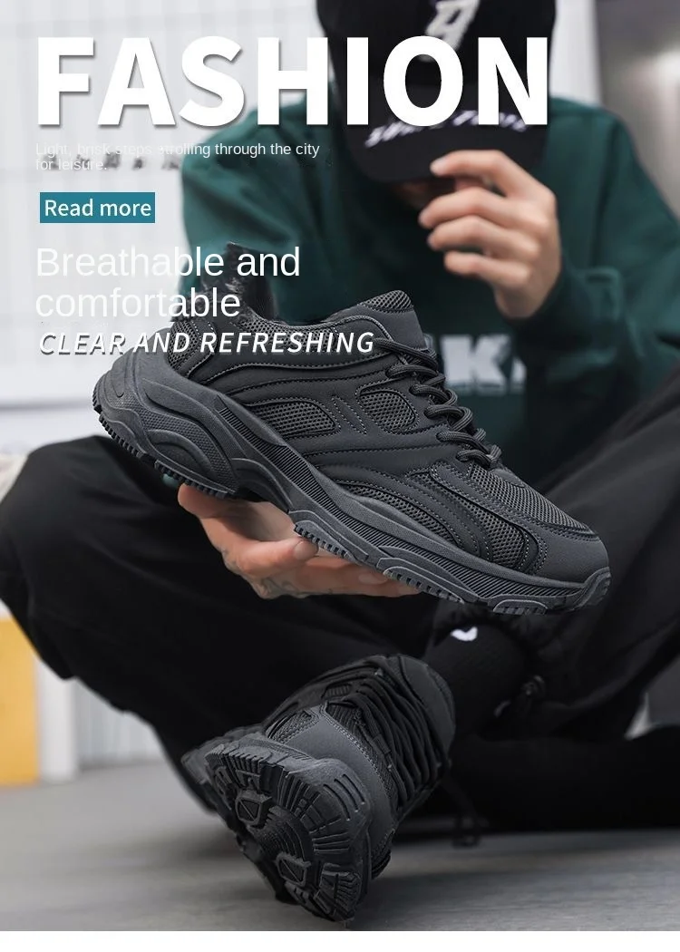 

Men's 2026 Spring Streetwear Pure Black unky Sneakers Non-Slip Wear-Resistant Work Sety Running Sports Platform Dad Shoes