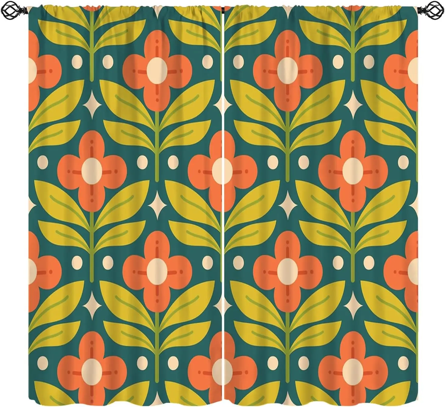 2 Pcs Botanical Tropical Leaf Print Curtains Pair Modern Geometric Window Drapery Panels for Living Room Home Decor