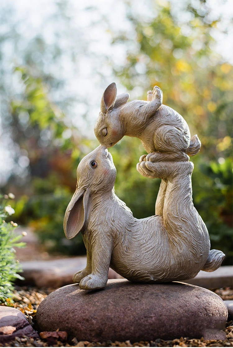 

Pastoral Parent-child Kiss Rabbit Resin Accessories Outdoor Garden Balcony Sculpture Crafts Landscape Layout Figurines Adornment