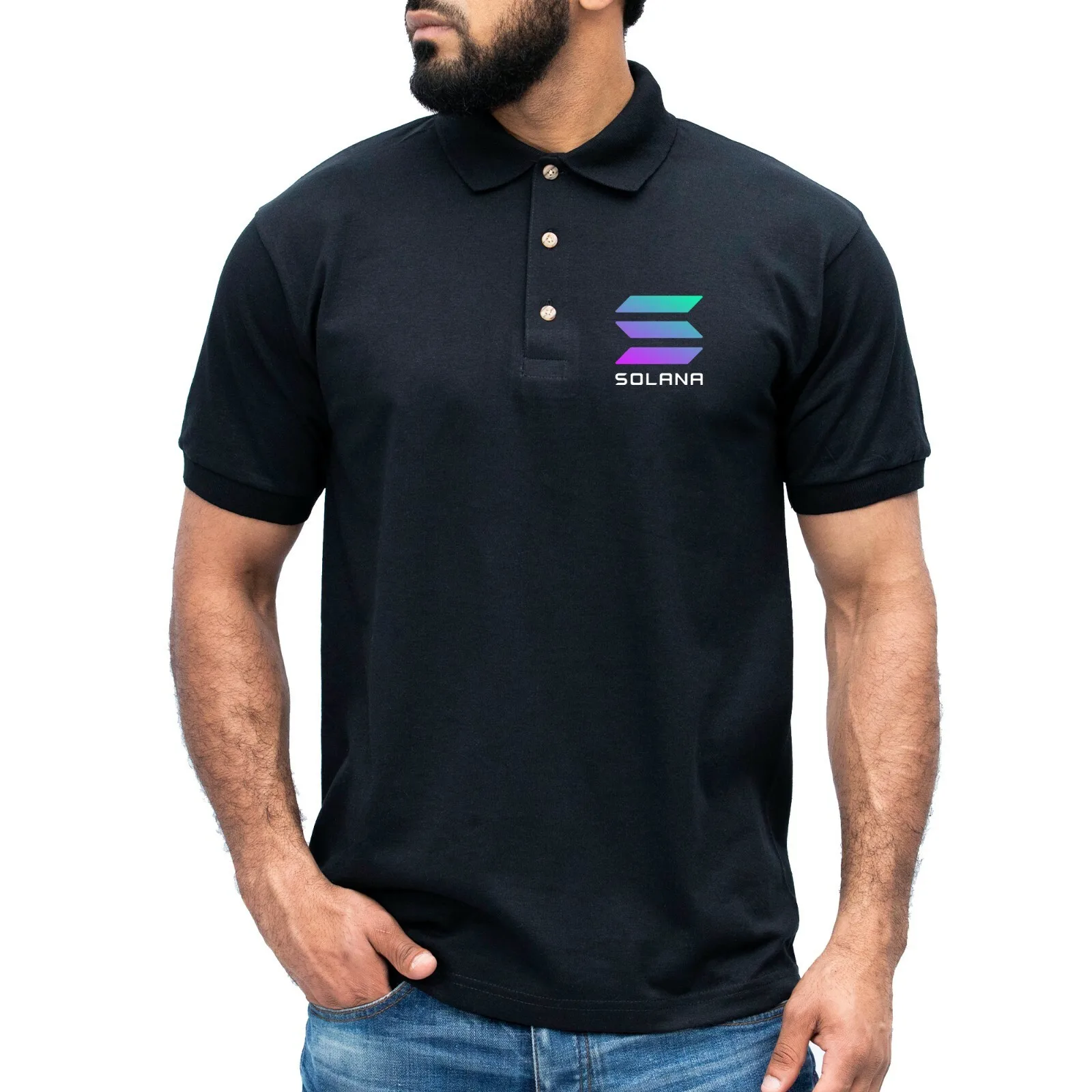 

Solana logo POLO T-shirt Blockchain Investor SOL Just Hodl It Investing Top Gift