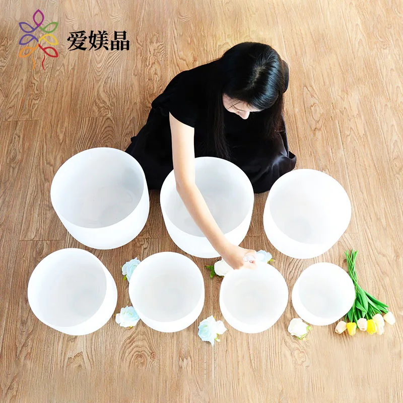 Amazing Sound  Pure white frosted quartz crystal singing bowl for sound meditation Therapeutic healing singing bowl Complimentar