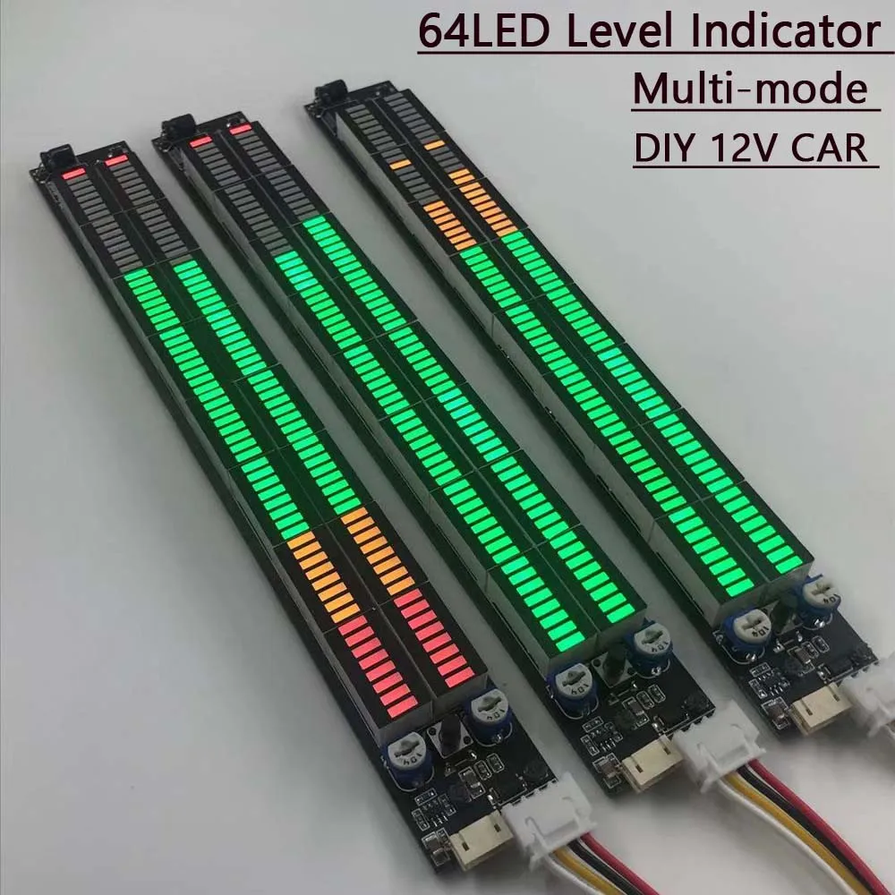 Carro Multi-Mode 64 LED Nível Indicador de Luz, Música Spectrum Display, Atmosfera Luz, Áudio Ritmo Lâmpada, 12V, 24V
