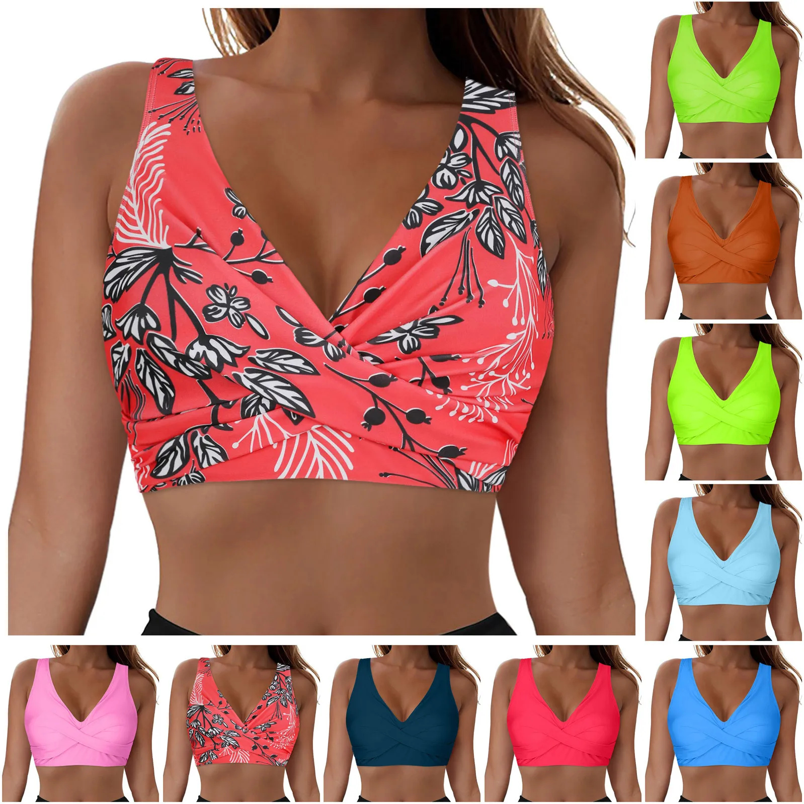 

Sexy Bikinis Tops For Women 2025 New Sexy Backless Push Up Bra Swimwear For Women Solid Color Ruched Lace Up Swimwear Tops