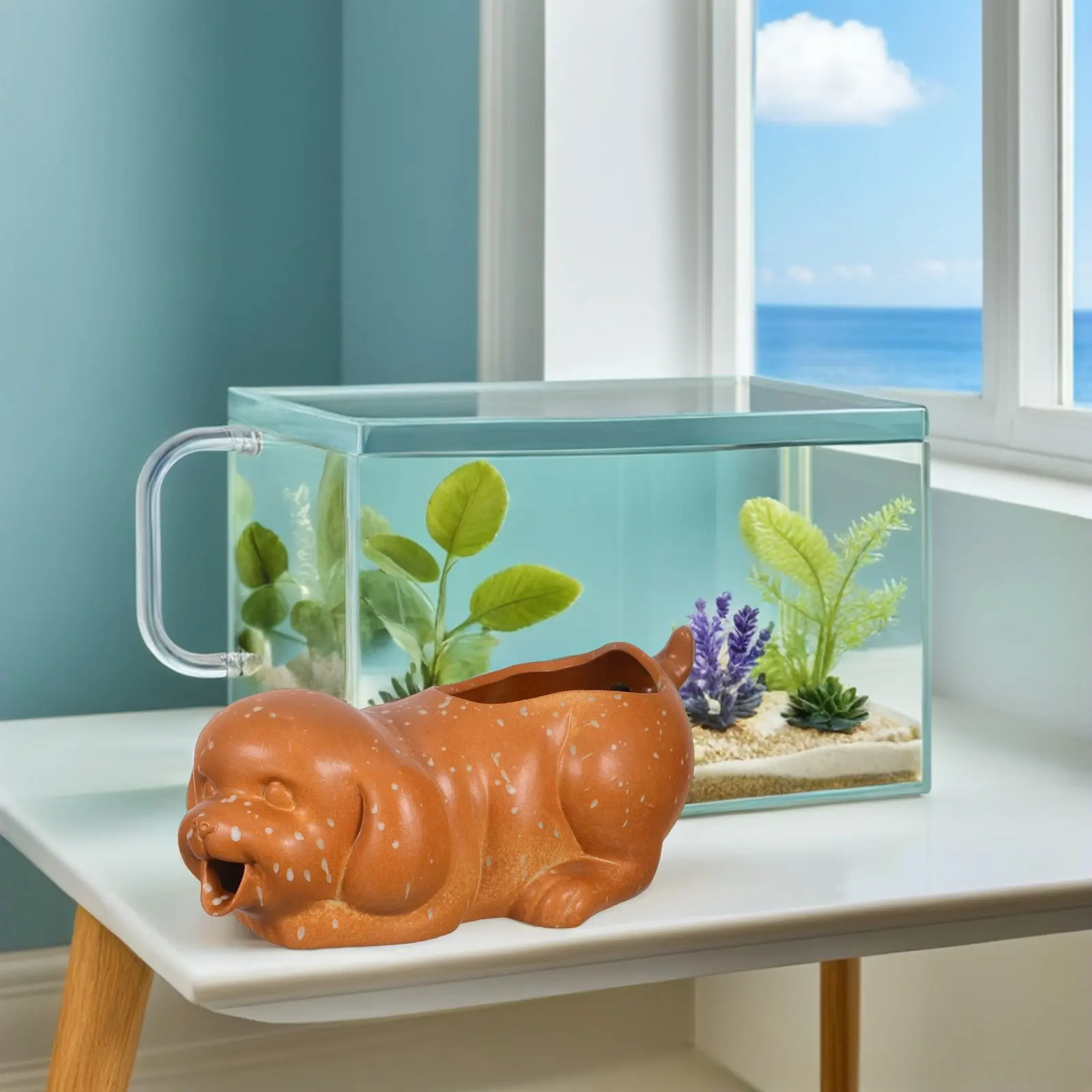 

Ceramic Dog Aquarium Ornament Fountain Spitter Puppy Statue Planter Fish Tank Waterfall Water Jar Fountain Decor Indoor Outdoor