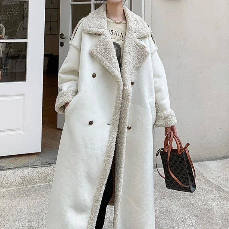 

Long Wool Coats Women Maxi Coat Turn Down Collar Blends Elegant Jacket Thick Warm Casual Splice Autumn Winter Jackets Blends