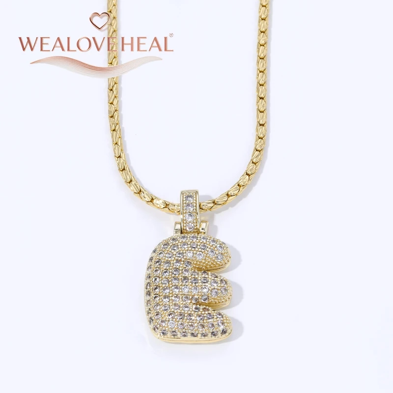 18K Vergoldete A-Z Bubble Initial Halskette, Puff-Ballon-Buchstaben-Anhänger Halsketten mit Zirkonia, Hip-Hop-Schmuck Geschenk für Frauen und Männer – Detail 23