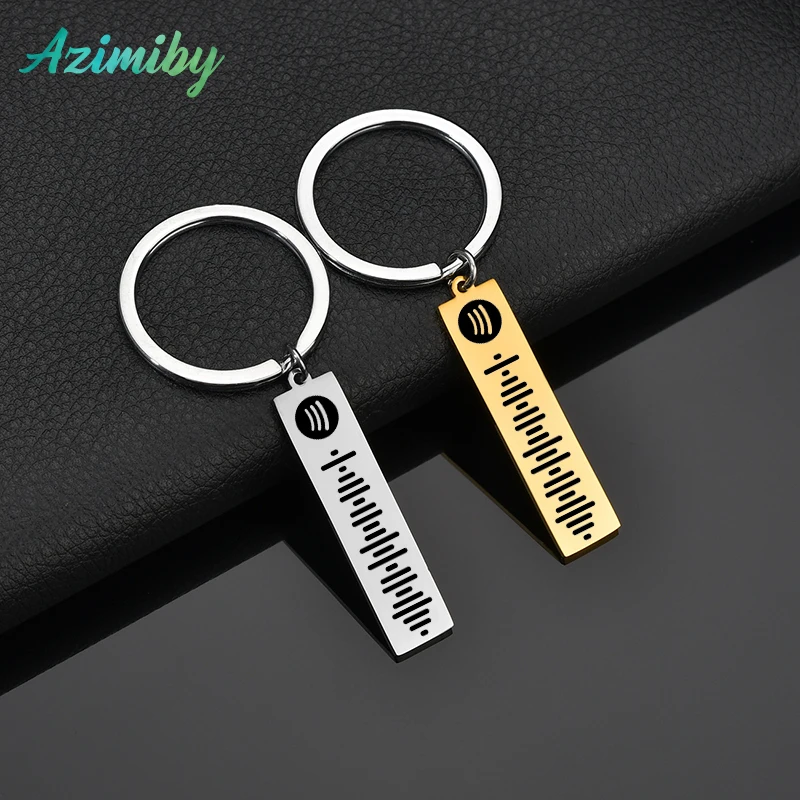 

Azimiby Stainless Steel Custom Code Keychains Gold Color Favorite Song Customized Song Spotify Code Music Men Women Gifts Music