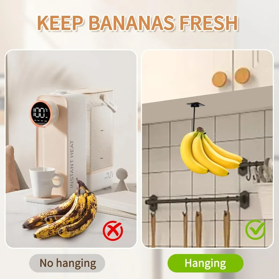 خطافات تعليق با المعدنية مع خطاف قابل للطي تحت الخزانة للعناصر وإكسسوارات المطبخ للحفاظ على الفواكه طازجة باللون الأسود، عبوة واحدة