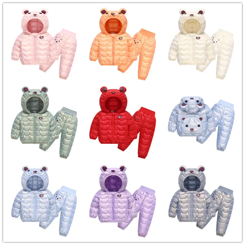 Autumn Winter Kids Clothing Baby Cotton Jacket Trousers Thick Children Clothing Set Kid Down Ear Coat Boy Girls Two-Piece Set