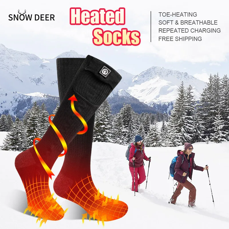 

SNOW DEER Winter Heated Sock Rechargeable Battery Thermal Socks Men Women Ski Socks Sports Warmer Foot