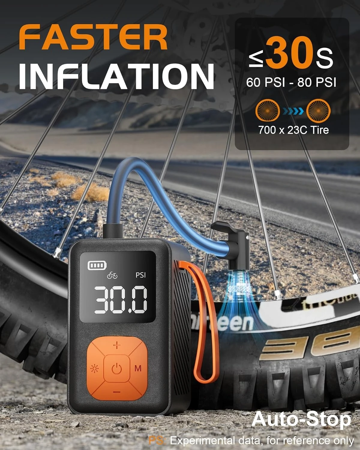 

Mini Bike Pump, 150 PSI Portable Bicycle Pump with Gauge, 3X Faster & Auto Stop & Brushless Motor, Electric Bike Tire Pump