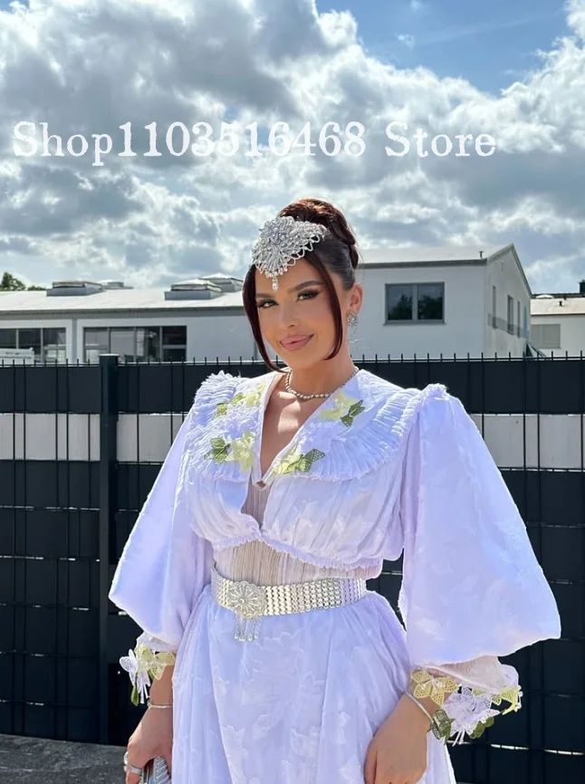 Customized Elegant Algerian Traditional Wedding Dress 3D Lace Flowers  Traditional Arabic Bridal Gown  Muslim Evening Gown 2026