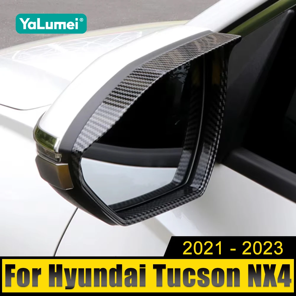 

For Hyundai Tucson NX4 2021 2022 2023 Hybrid N Line Carbon Fiber Car Rearview Mirror Rainproof Eyebrow Rain Cover Accessories