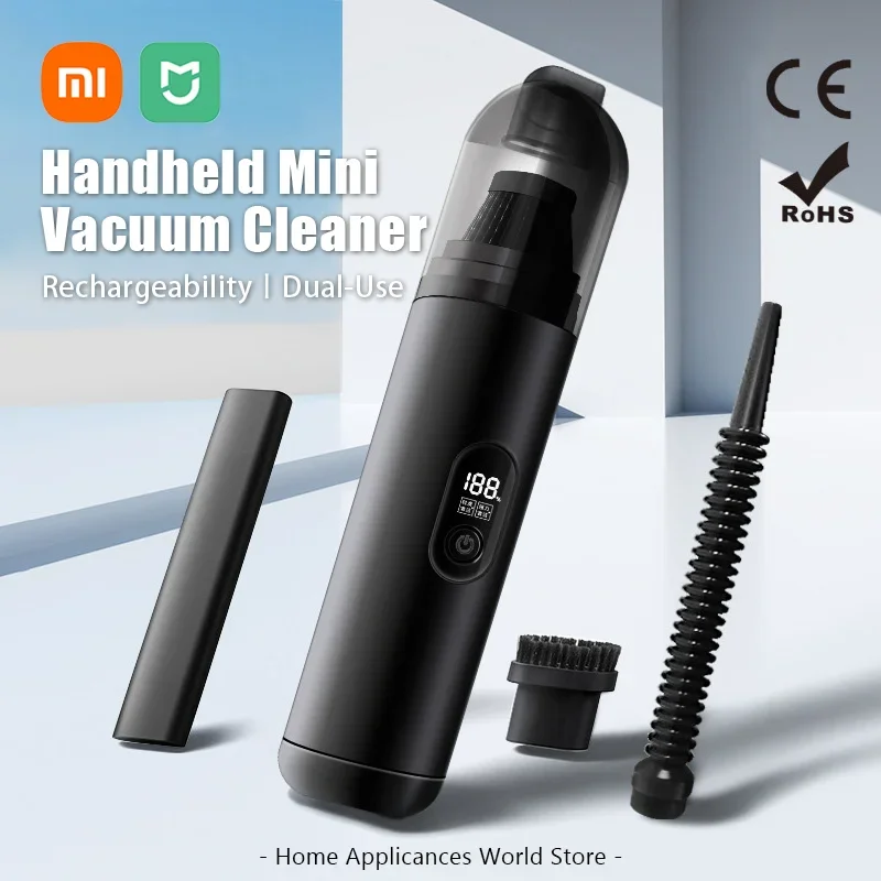 

Автомобильный пылесос Xiaomi, беспроводной перезаряжаемый цифровой дисплей типа C, мини-ручной портативный бытовой всасывающий пылесос двойного назначения