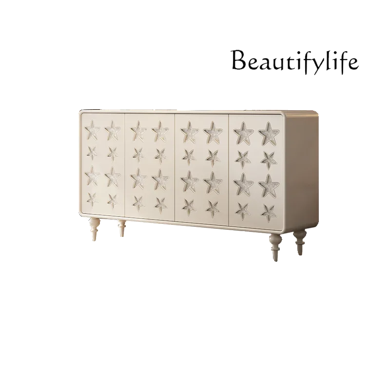 

French solid wood dining side cabinet cream color compound medieval shoe cabinet foyer large capacity storage fashion
