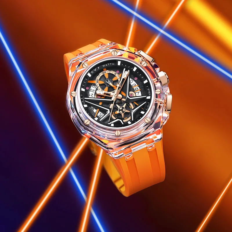 ساعة كوارتز رجالية فاخرة الراقية حزام مطاطي مقاوم للماء ساعات مضيئة رجالي الرياضة التقويم ساعة اليد الذكور Montre أوم