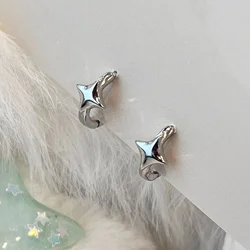 New Trendy Four-pointed Star Hoop Earrings For Women Simple Asymmetric Silver Color Earring Aesthetic Jewelry Gifts