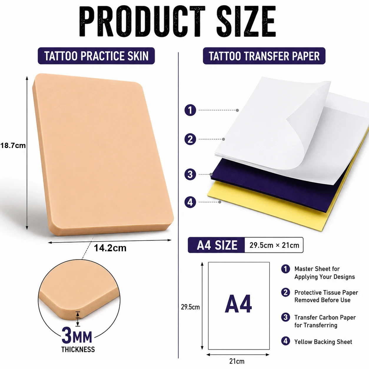 3mm Tattoo Practice Skins with Tattoo Transfer Paper Fake Skin Stencil Paper Gloves Kit Tattoo Beginners Artists Accessories Set