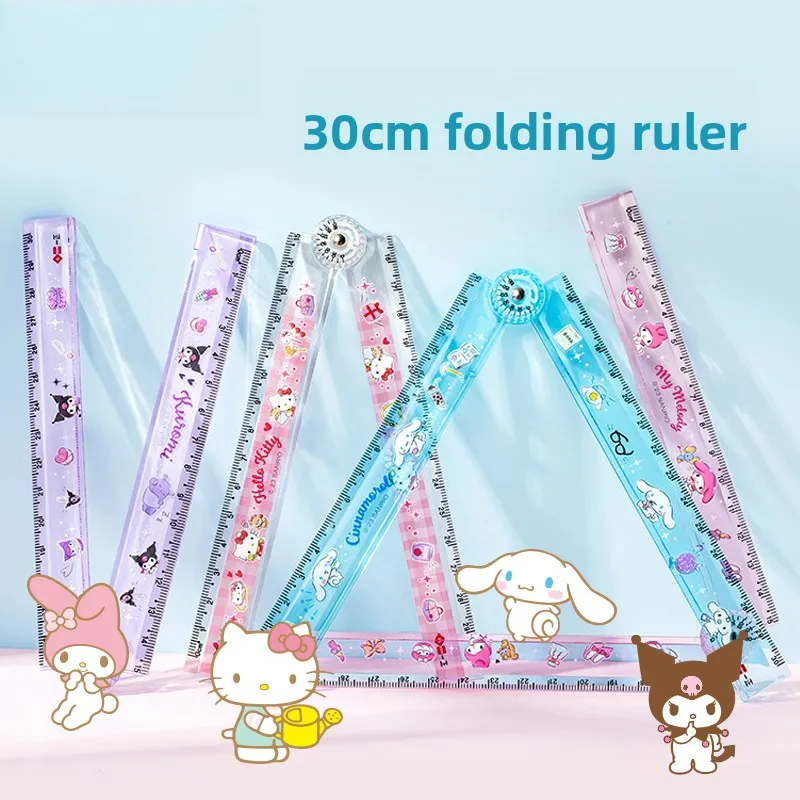 Kuromi Folding Ruler Cute Kawaii Sanrio Rotating Transparent Durable Measuring Tool with Precise Scale for School Office Gift