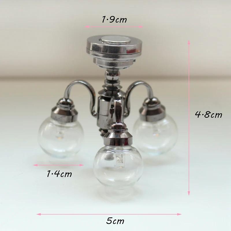 1:12 Dollhouse Mini Modern Miniature 3 Arm Lamp Can Light LED Ceiling Lamp Glass Shade Dollhouse Decoration