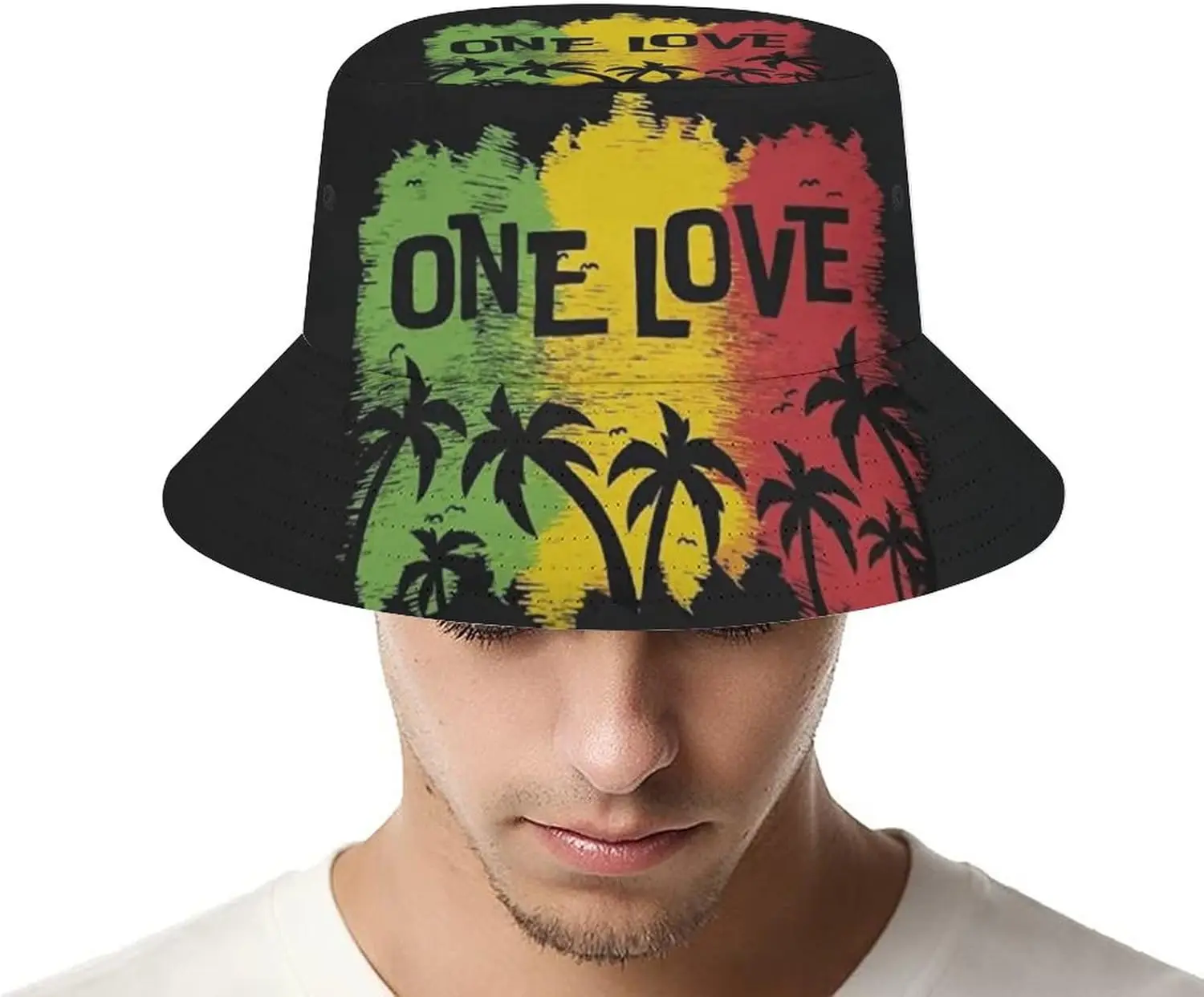 One Love Music Reggae Rasta Jamaican Men's Women's Bucket Hat Summer Vacation Travel Beach Sun Hat Packable Lightweight Outdoor 4
