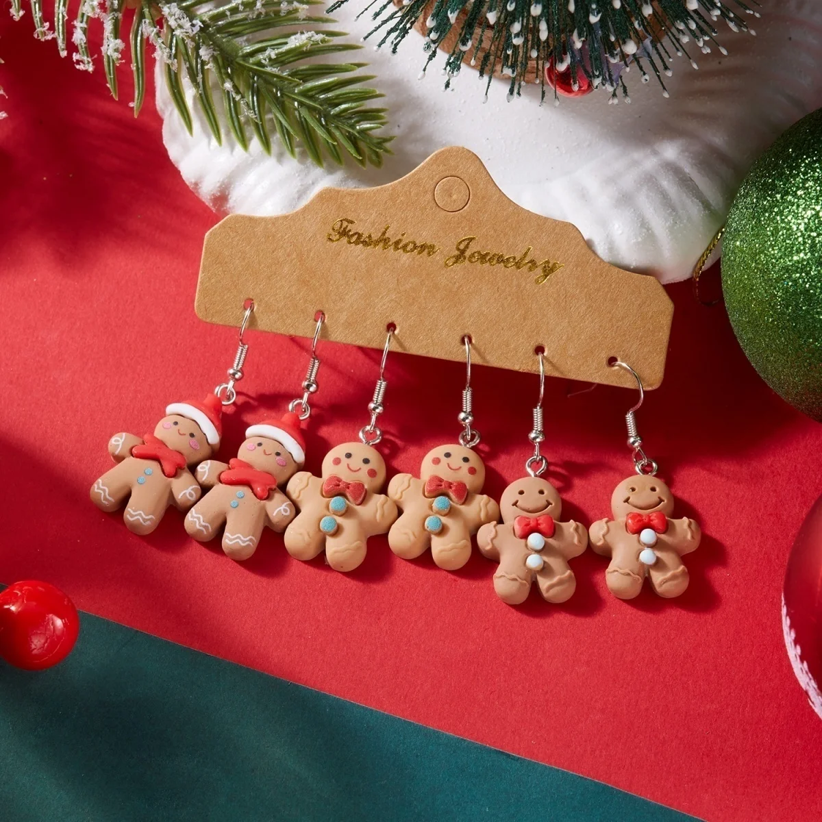 6 Paar/Set Weihnachts-Ohrringe aus Kunstharz mit Schleifen, Lebkuchenmann, Weihnachtsbaum, Schneemann, Pinguin, Weihnachtsmann für Damen, Weihnachtsschmuck – Detail 24