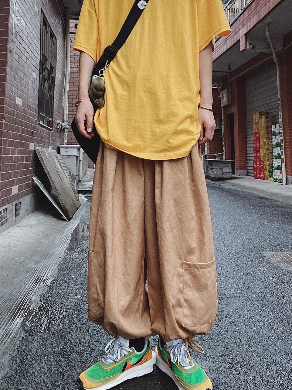 Hip Hop Skateboarding Pants Ankle-Banded Knickerbockers Japanese Style Loose plus Size Wide Legs Drawstring Leisure Overalls Men