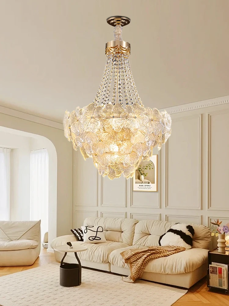 Postmodern Flower Glass Lampshade Chandelier Lights Home Decor Living Room Lustres Luxury Classy Light Fixture Lamparas Gold