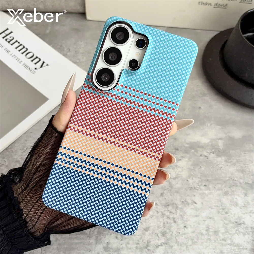 Ultradünne Handyhülle mit Kohlefaser-Textur und Magnetfunktion für Samsung Galaxy S26 S25 Plus Ultra, Rahmenloses Hart-PC-Gehäuse für Magsafe-Abdeckung