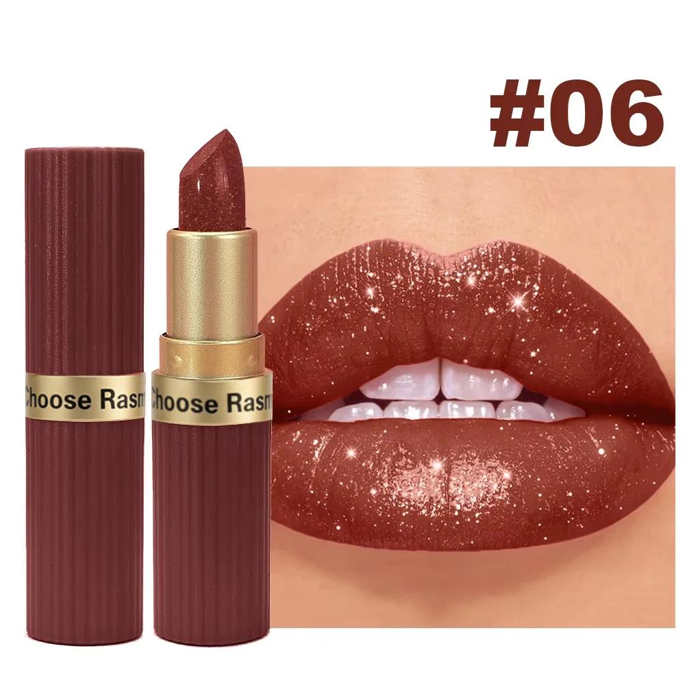 Parelmoer Roze Glitter Fluwelen Lippenstift Metallic Waterdicht Langdurig Matte Shimmer Diamant Lippenstift Dames Make-up Cosmetisch