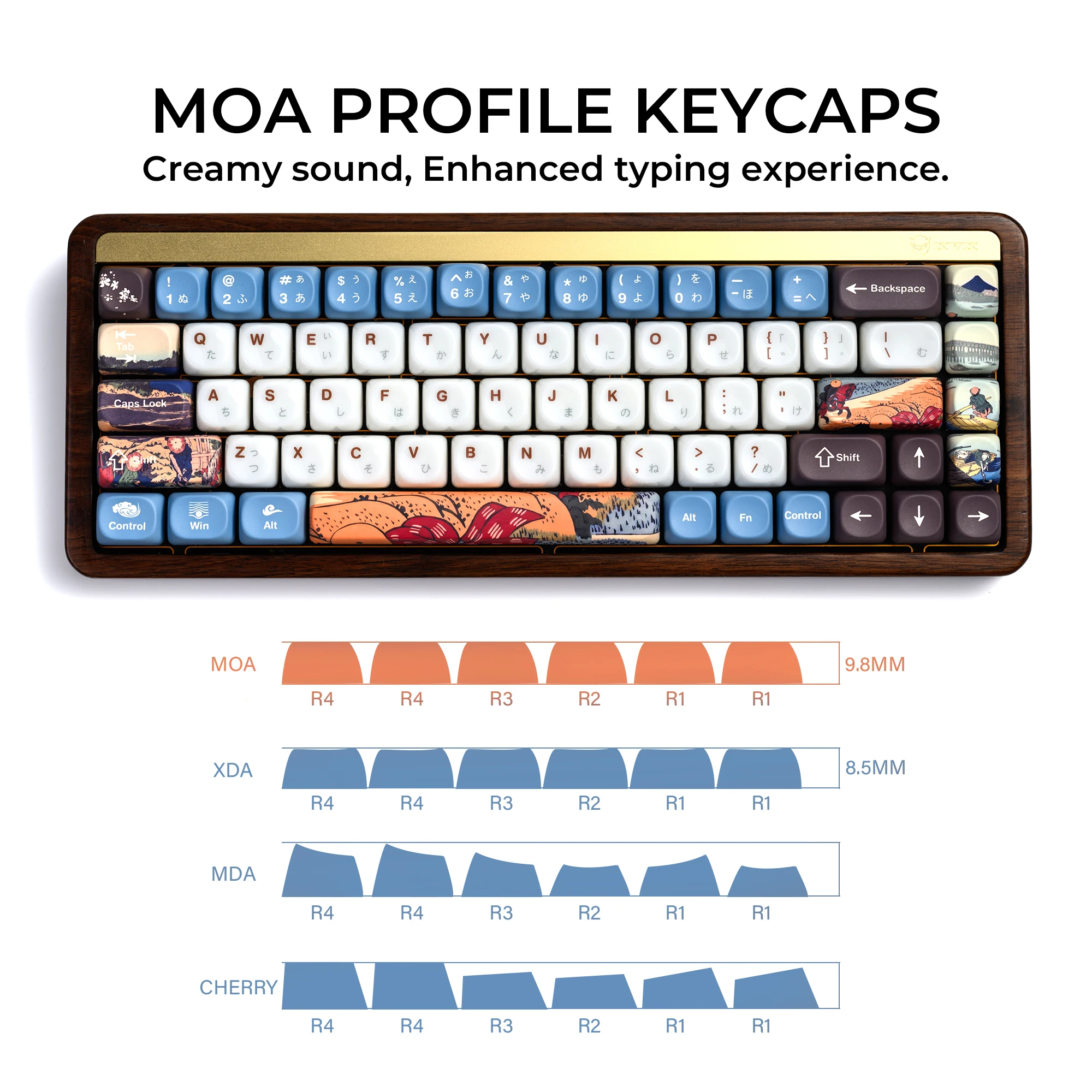 XVX MOA Keycaps Japanese 75 Percent 5 Side Dye Subbilimation PBT Key Cap Ceramic Glaze Coating Smooth Keycap 132 Keys