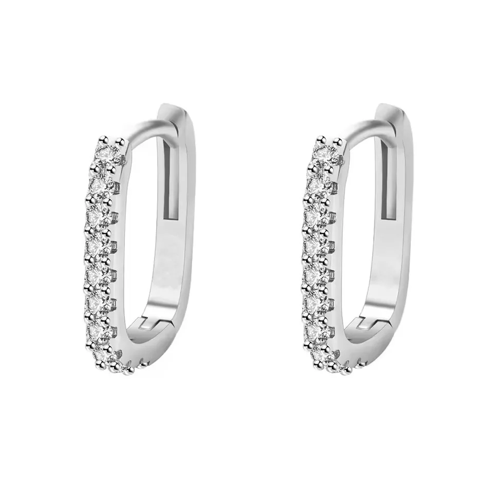 Hot Popular 925 Sterling Silver Charms Crystal Jewelry Fashion Zircon Circle Hoop Earrings For Woman Lady Wedding Party Gift