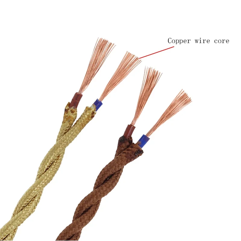 Vintage Pendant Light Woven Wire Copper 2 Core 0.5mm Electrical Wire National Standard Twisted Fabric Cable Woven Cord Textile