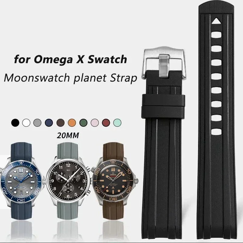 TPU Rubber Strap for Omega X Swatch Joint MoonSwatch 20mm Curved End Waterproof Diving Silicone Watch Band for Seamaster 300