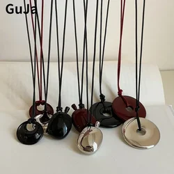 Trendy Jewelry Vintage Temperament Black Cord Geometric Pendant Necklace For Women Girl Gifts Pretty Design Accessories