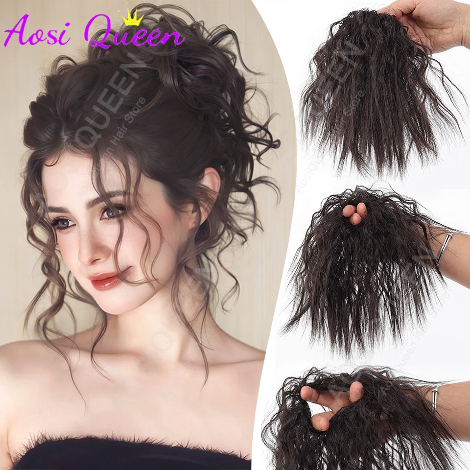 

1 шт. Накладной пучок-коса для женщин и девочек, синтетический, 6-дюймовый, волнистый, кудрявый, с резинкой для волос, для создания объемных причесок