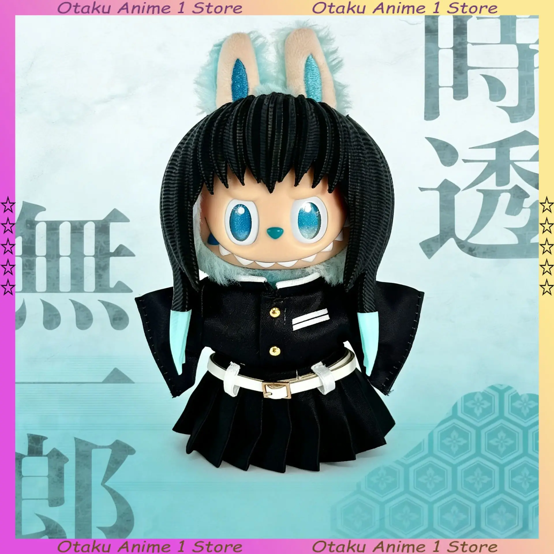 

New Labubu 3.0 Clothes Luxury Demon Slayer Tokitou Muichirou Outfit with Wig Mini Plush Doll Clothing Fashion Doll Accessories