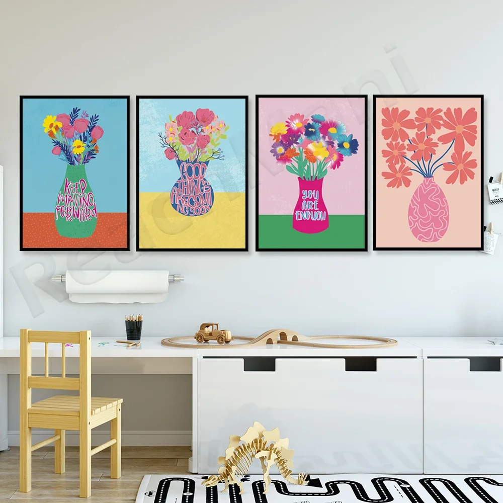 You are positive enough vase print, botanical, cactus print, pink flowers, vase illustration, matisse style, colorful poster