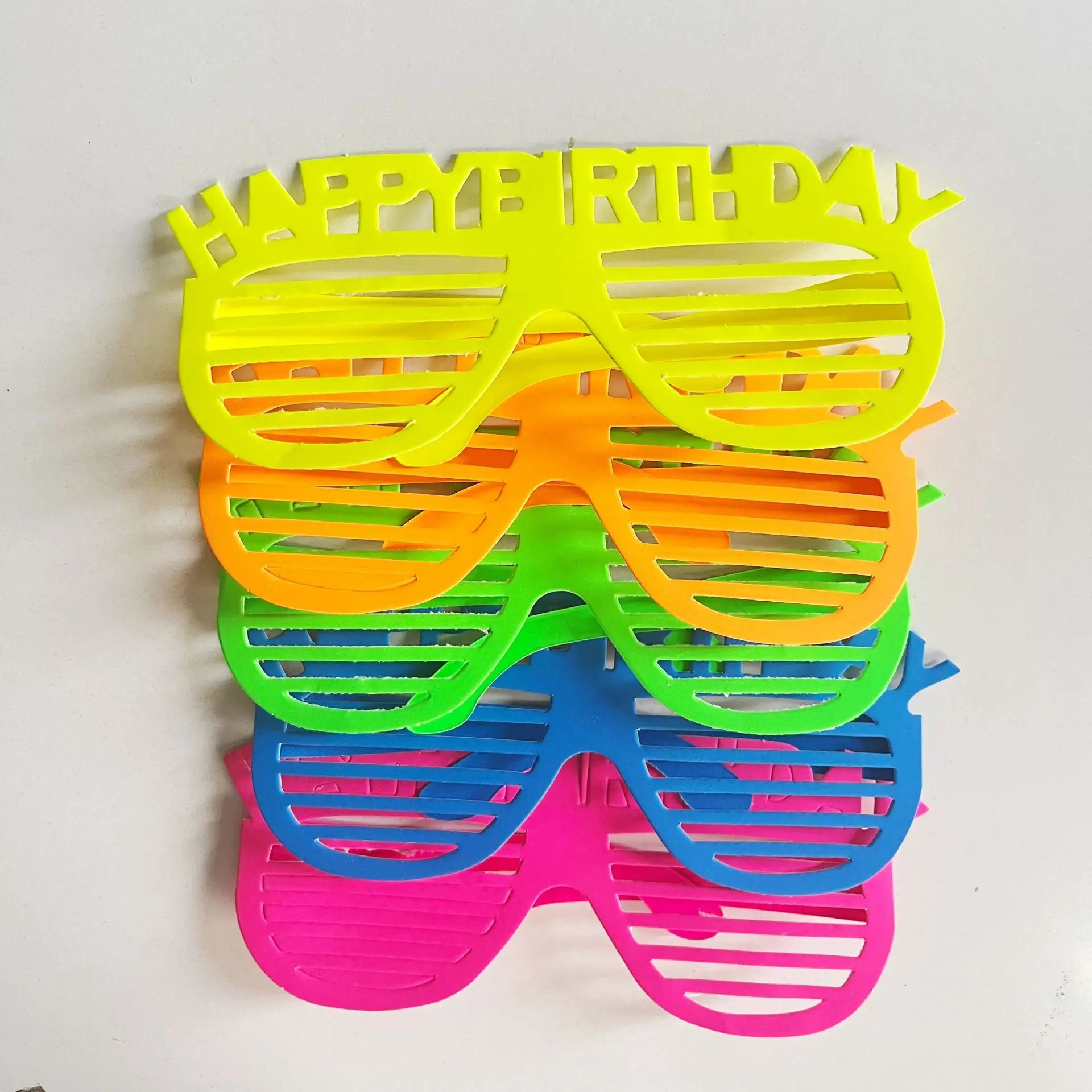 10Pcs Colorful Fluorescence Paper Happy Birthday Eyeglasses Shutter Shades Photo Props for Boy Girl Birthday Party Decoration