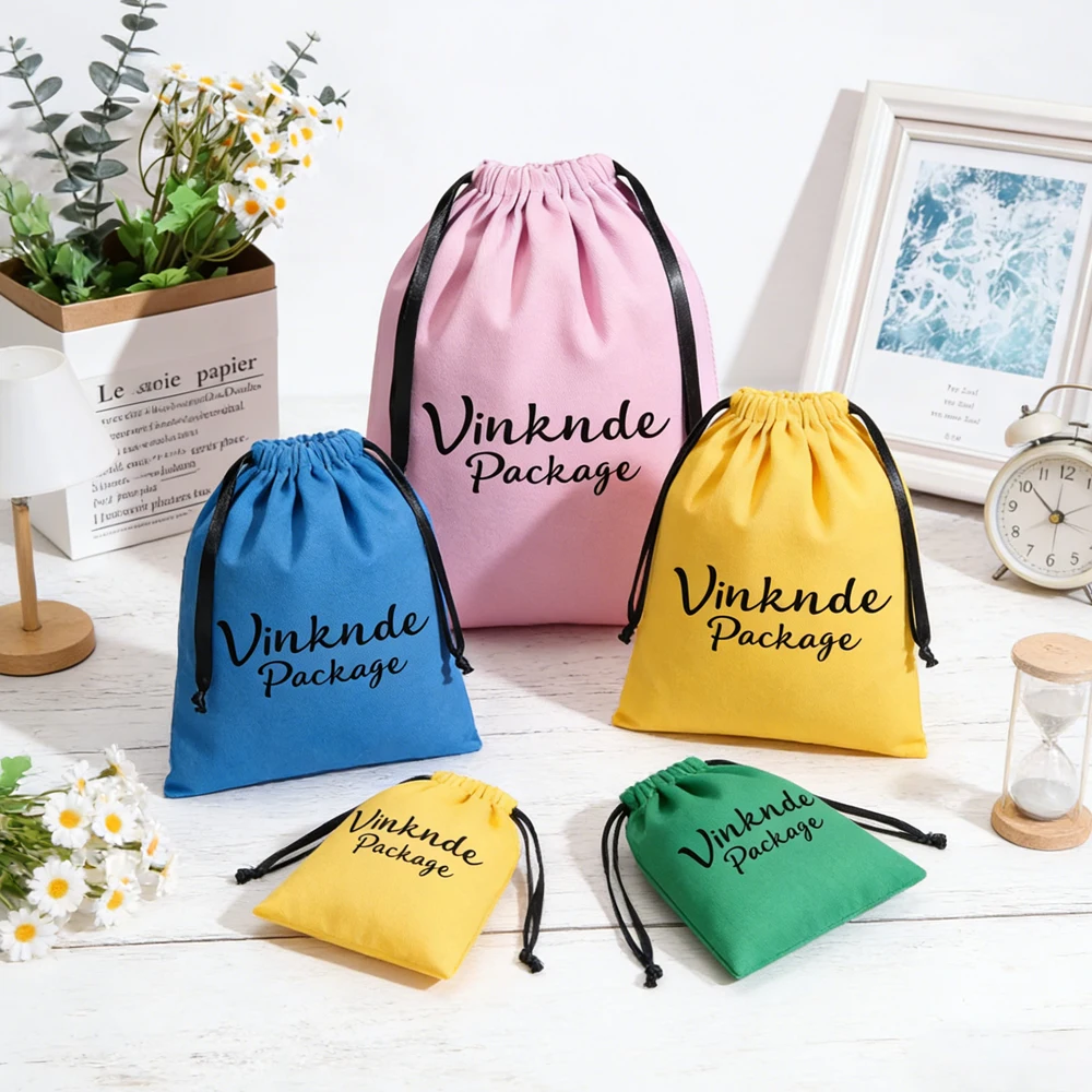 

50Pcs/lot Personalized Logo Purple Cotton Jewelry Drawstring Pouches Thick Canvas Gift Bags with Ribbon Wedding Favor For Guests