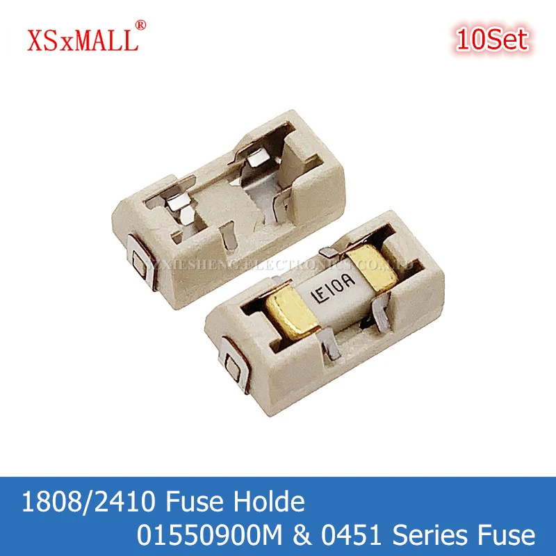 10Set 1808/2410 SMD Fuse Holder 01550900M High Temperature Resistance With 0451 Series SMD Fast Blow Fuse 62mA-20A 125V/65V AC