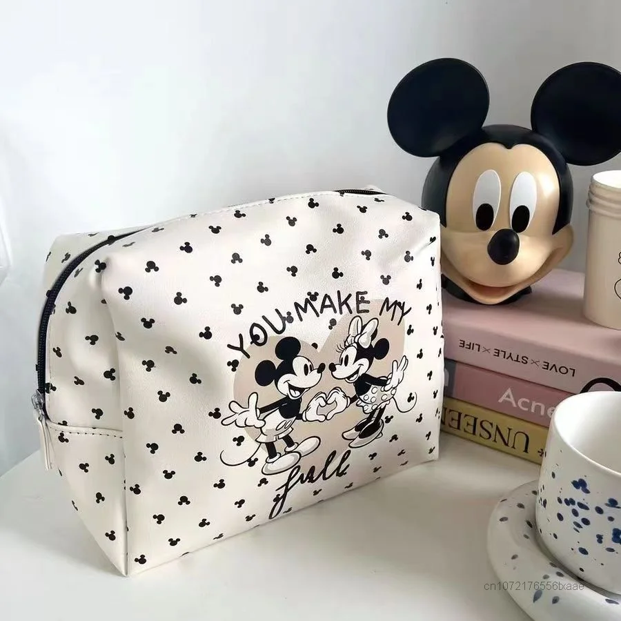 Disney Mickey Heart Print Makeup Bags Large Capacity Portable Minnie Carrying Totes Women Fashion Travel Storage Bag Wash Bag