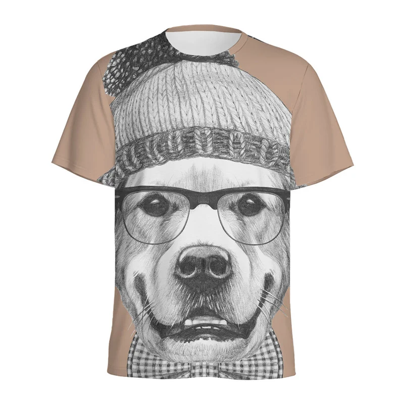 Cute Siberian Husky Golden Retriever Pattern T Shirt For Men 3D Printed Animal Dog T-shirt Loose Short Sleeves Tops Tee Shirts