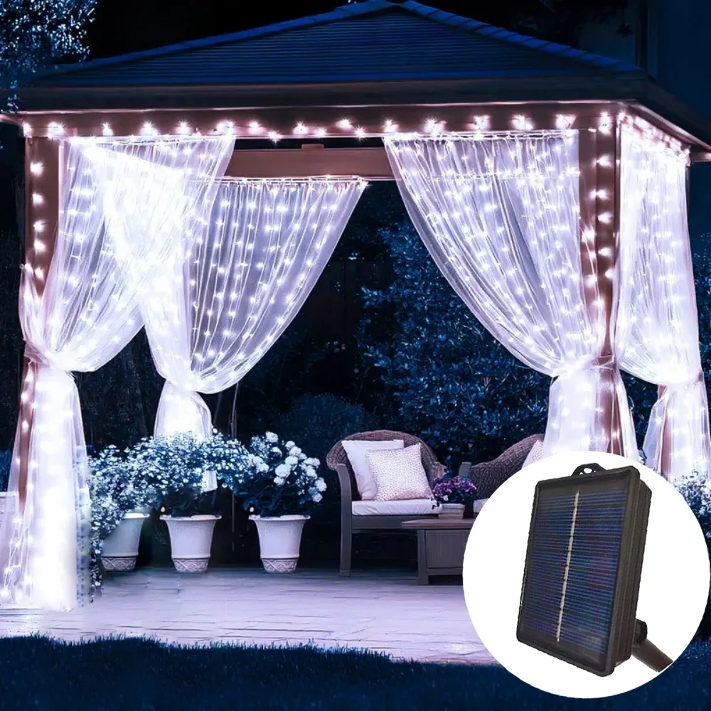 6 متر/3 متر في الهواء الطلق الشمسية الستار LED سلسلة أضواء عطلة جارلاند الإضاءة عيد الميلاد حديقة جناح الزفاف الديكور الجنية ضوء #1
