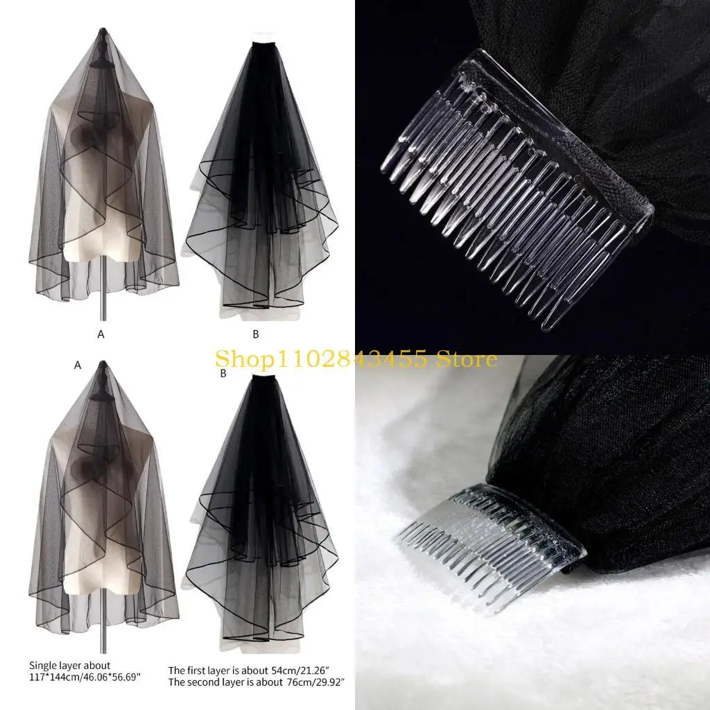 

49MC Black Veil Headwear Mesh Lace Veil Short Tulle Bridal Headpiece Photo Props Fancy Dress Up Halloween Accessories