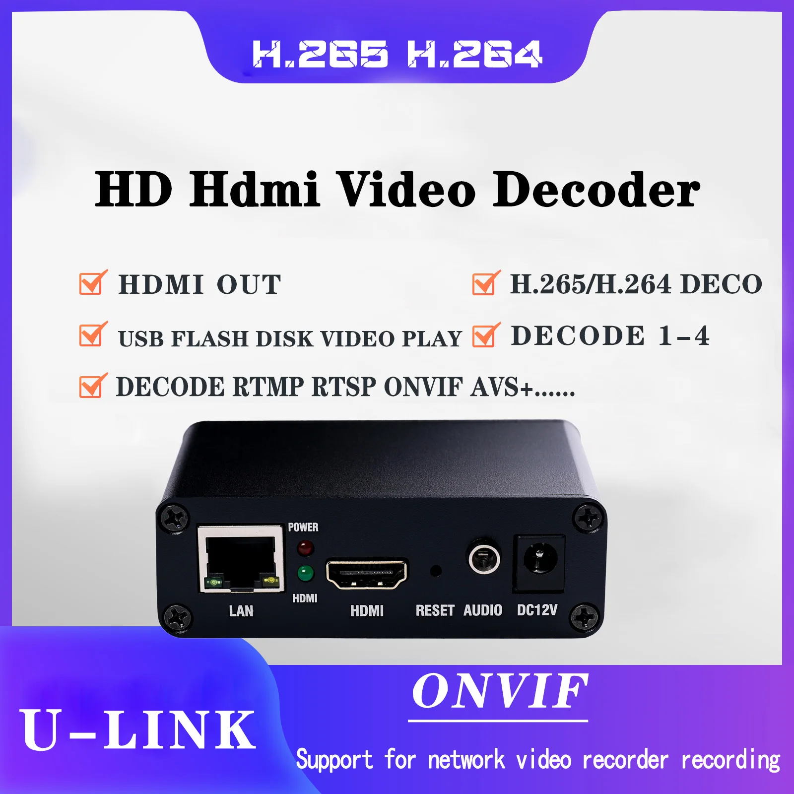 Video Decoder H.265 H.264 RTSP SRT RTSP Rtmp  hls flv  Stream to HDMI Output low cost