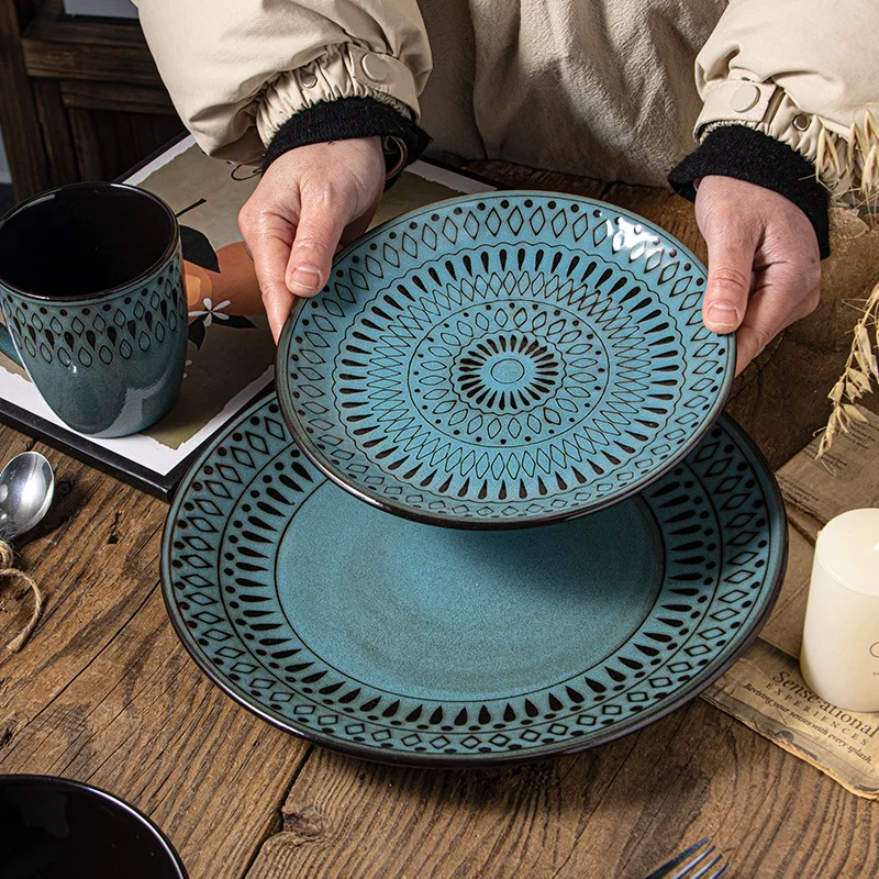 European ceramic plates, dishes, hand-painted kiln-changed glaze plates, creative salad bowls, steak plates, mugs