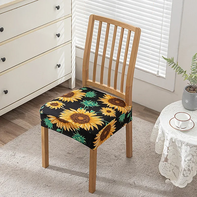 Flowers Print Chair Seat Covers Removable Washable Anti-Dust Stretch Spandex Dining Room Upholstered Chair Cushion Slipcover